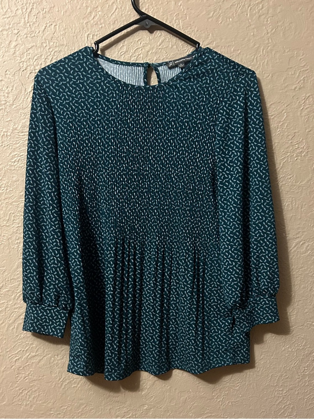 Adrianna Papell Teal Printed Long-Sleeve Peplum Blouse